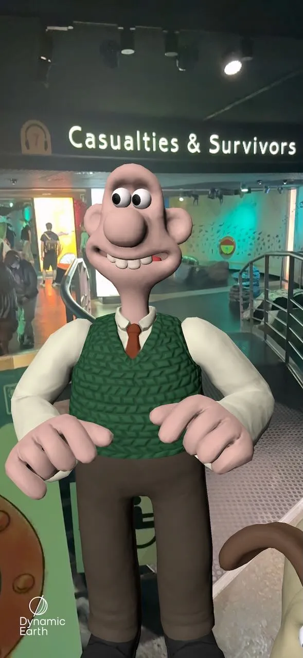 Animated character of Wallace from the movie Wallace & Gromit displayed at Dynamic Earth.